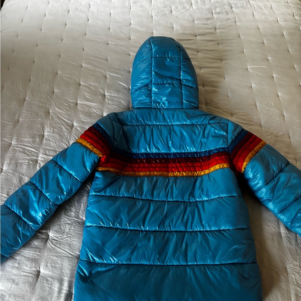 Aviator Nation Women’s 5 Stripe Trekker Glossy Ocean Puffer Jacket S - Picture 2 of 5